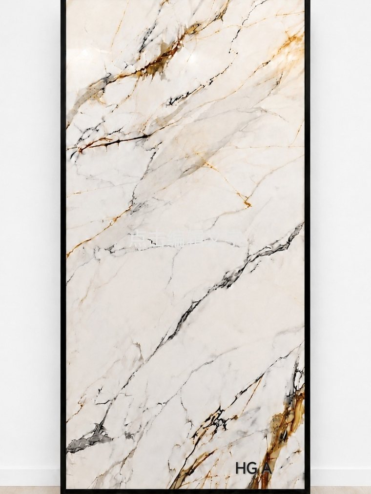 Wallage HG A, White marble, gold and charcoal veining, high gloss